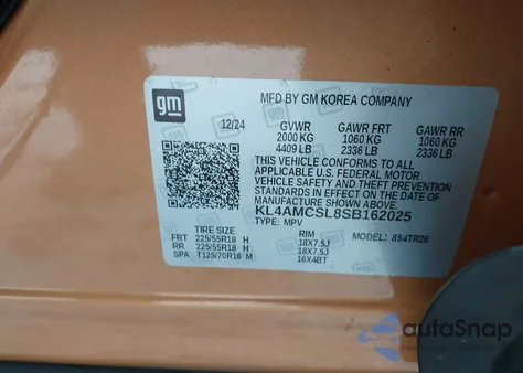 2025 Buick Encore Gx Preferred Awd из США, поврежденный, VIN KL4AMCSL8SB162025